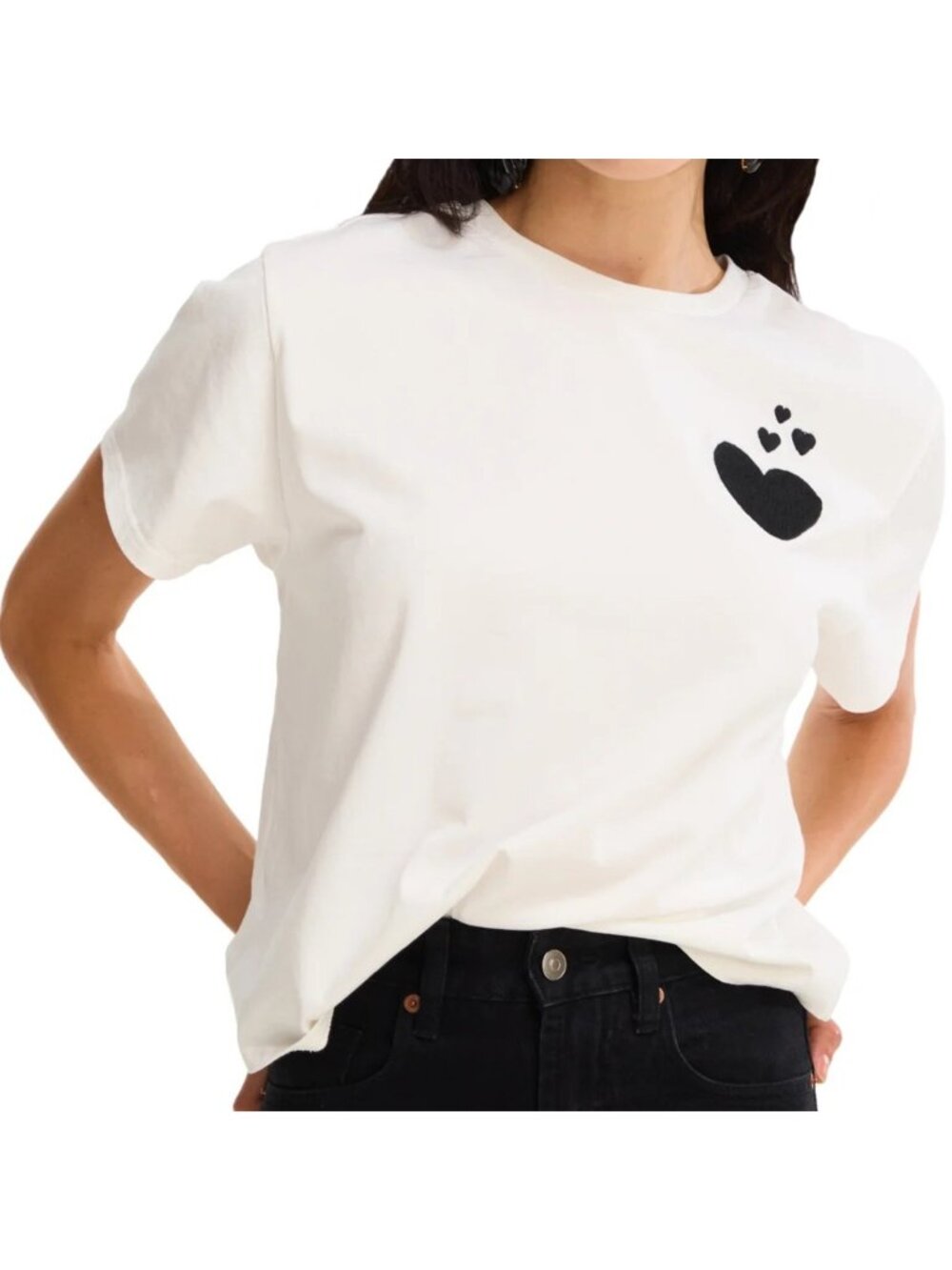 Allison New York Embroidered Hearts Tee White Size Extra Small New